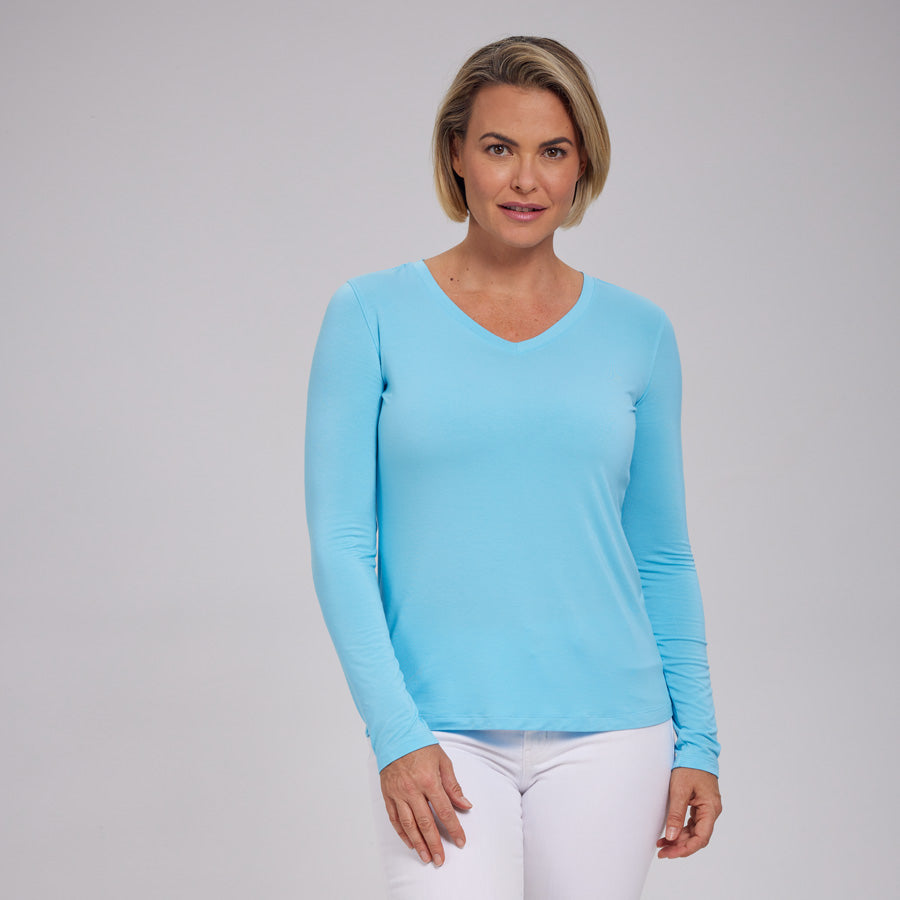 Womens Everyday Long Sleeve V-Neck Tee