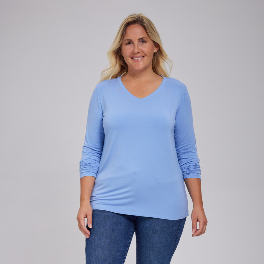 Womens Everyday Long Sleeve V-Neck Tee