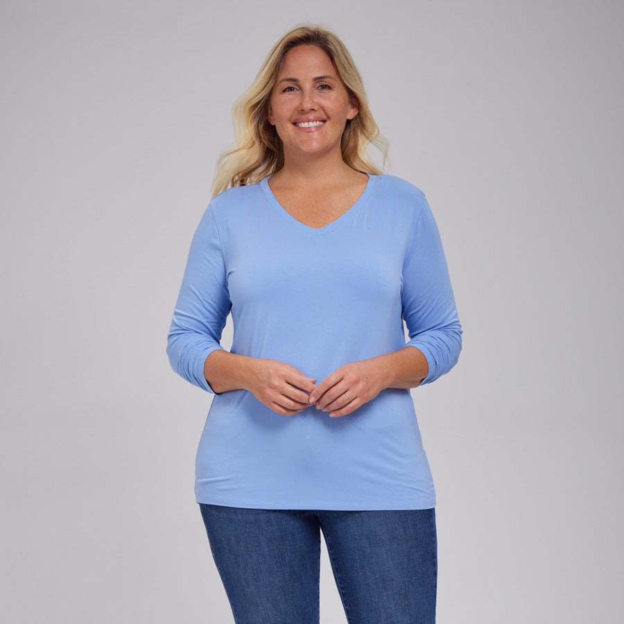 Womens Everyday Long Sleeve V-Neck Tee