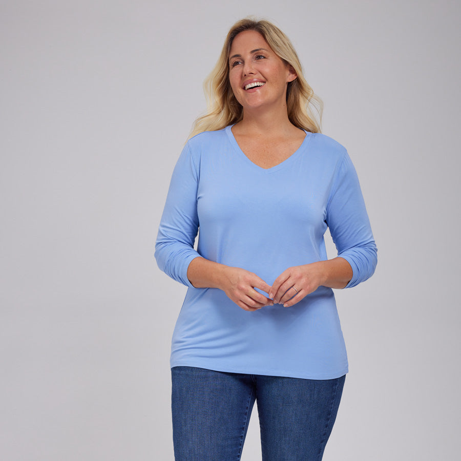 Womens Everyday Long Sleeve V-Neck Tee