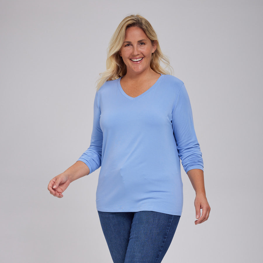 Womens Everyday Long Sleeve V-Neck Tee