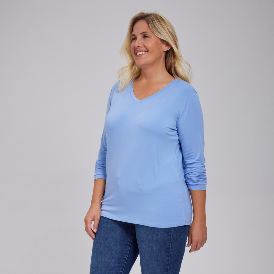 Womens Everyday Long Sleeve V-Neck Tee