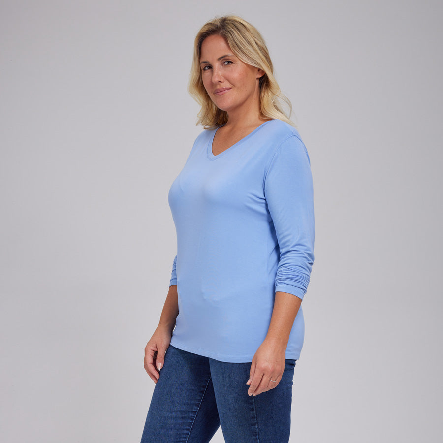 Womens Everyday Long Sleeve V-Neck Tee