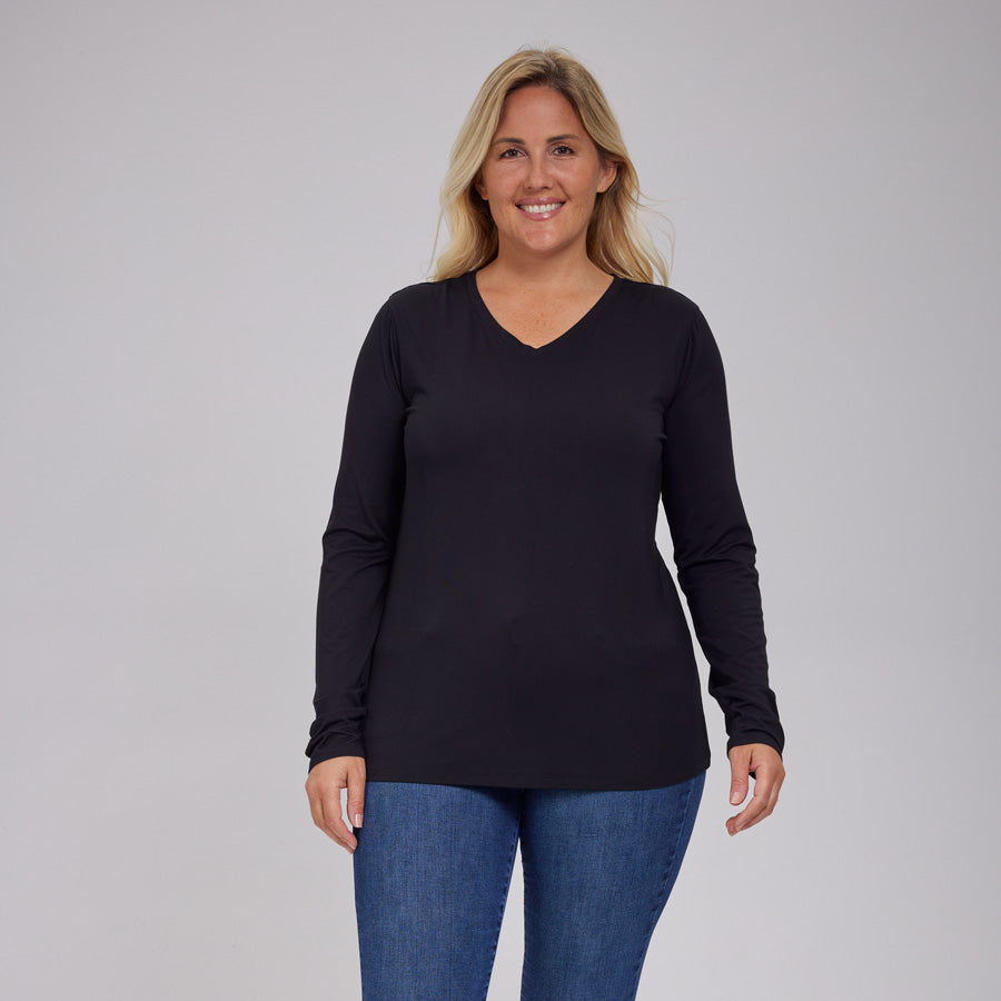 Womens Everyday Long Sleeve V-Neck Tee