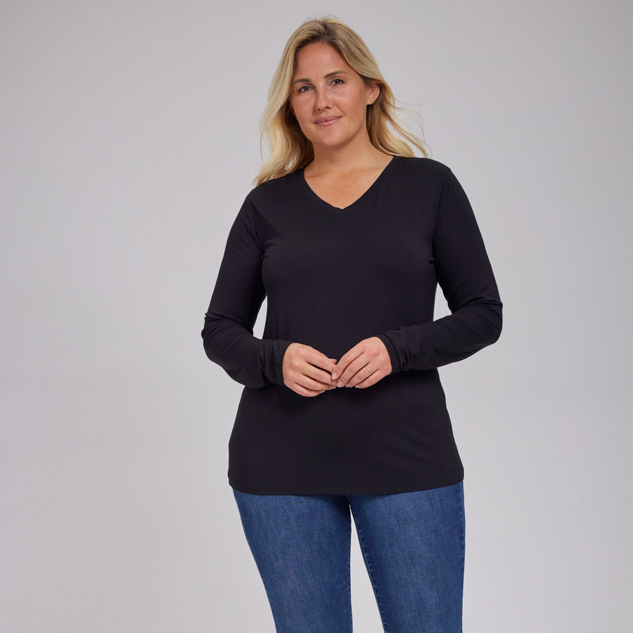 Womens Everyday Long Sleeve V-Neck Tee