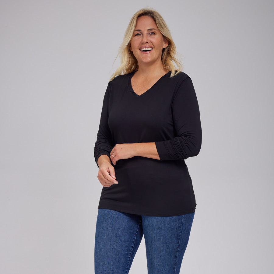 Womens Everyday Long Sleeve V-Neck Tee