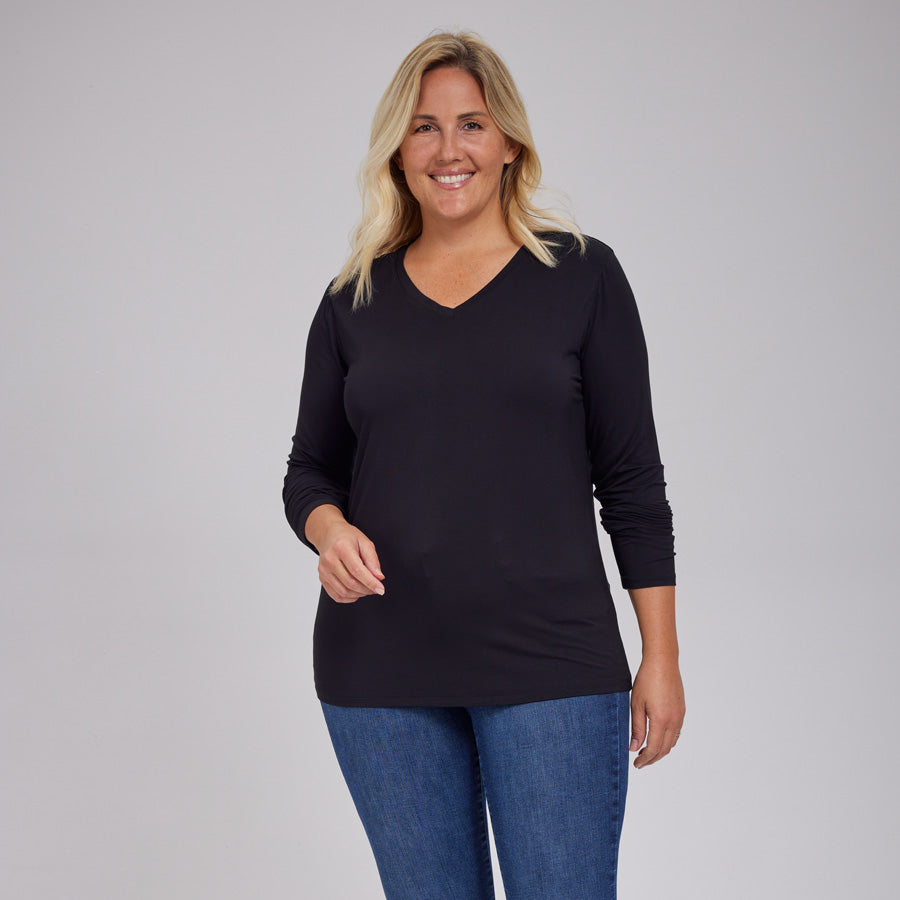 Womens Everyday Long Sleeve V-Neck Tee