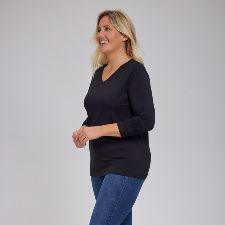 Womens Everyday Long Sleeve V-Neck Tee