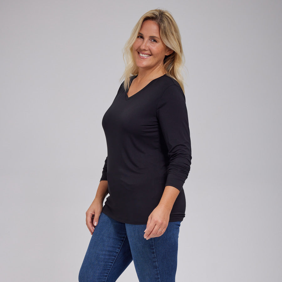 Womens Everyday Long Sleeve V-Neck Tee