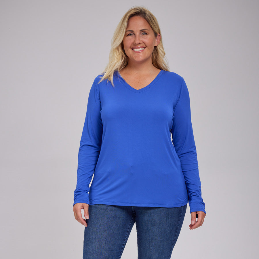 Womens Everyday Long Sleeve V-Neck Tee