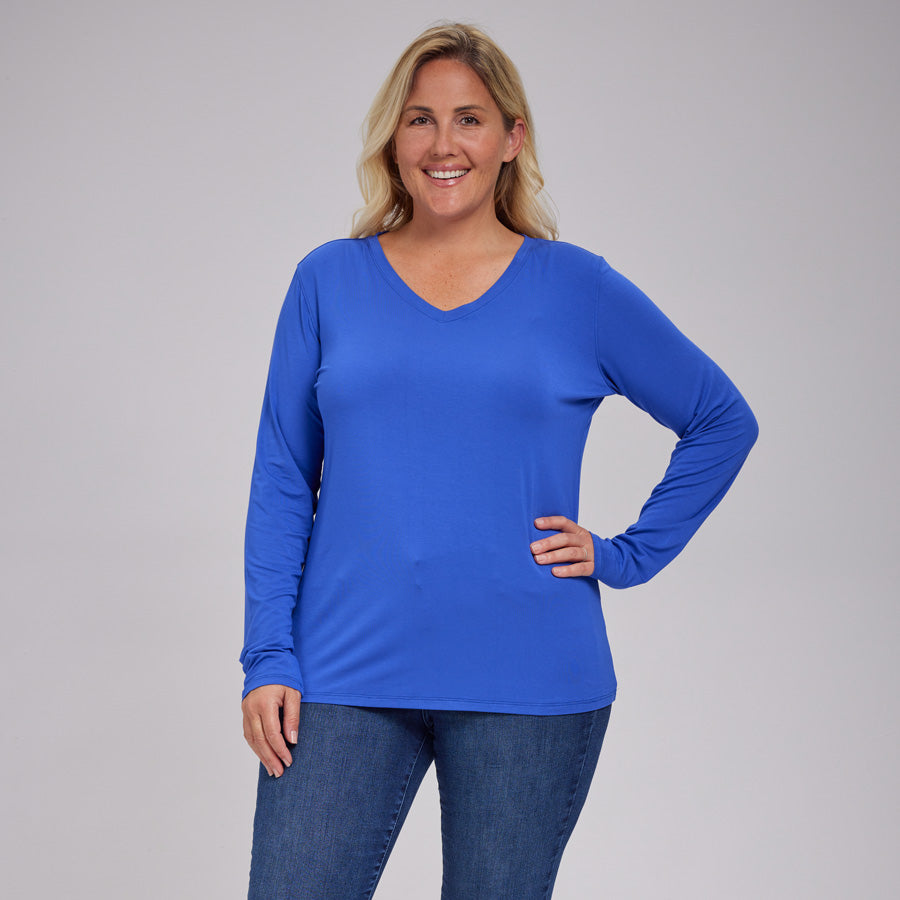 Womens Everyday Long Sleeve V-Neck Tee