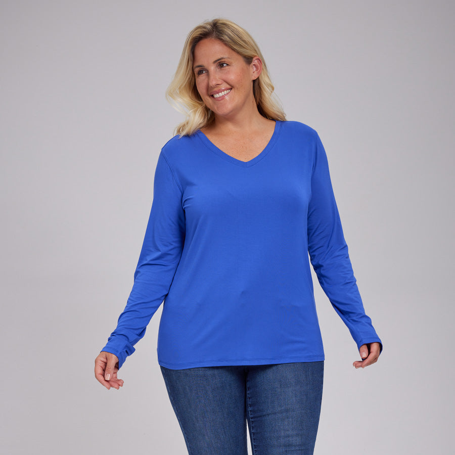 Womens Everyday Long Sleeve V-Neck Tee