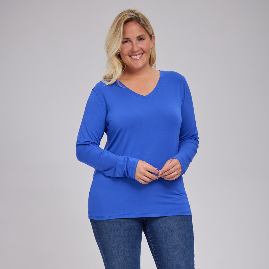 Womens Everyday Long Sleeve V-Neck Tee