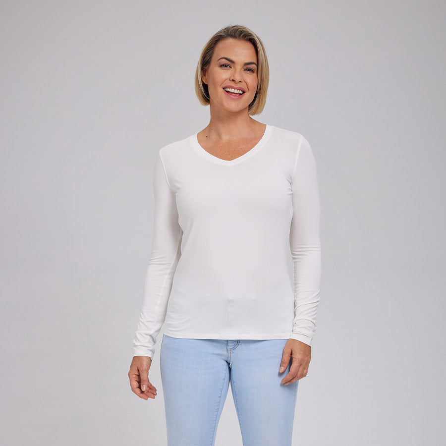 Womens Everyday Long Sleeve V-Neck Tee