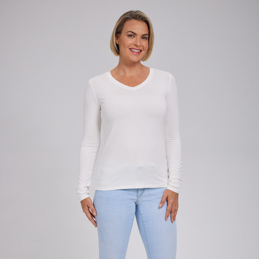 Womens Everyday Long Sleeve V-Neck Tee