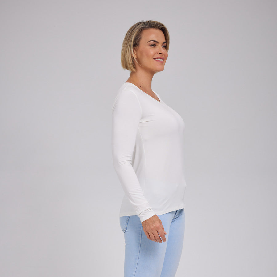 Womens Everyday Long Sleeve V-Neck Tee