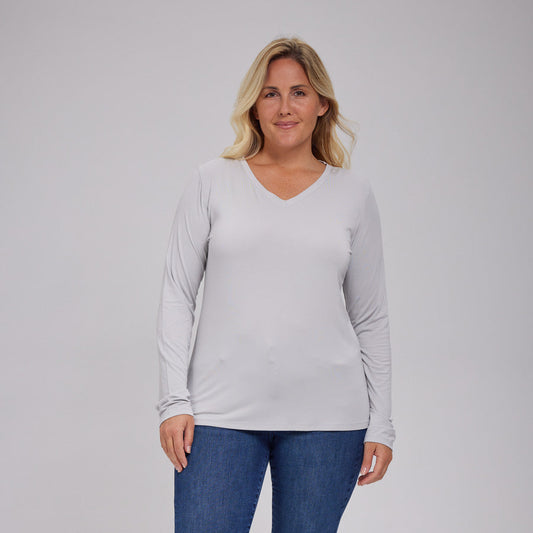 Womens Everyday Long Sleeve V-Neck Tee