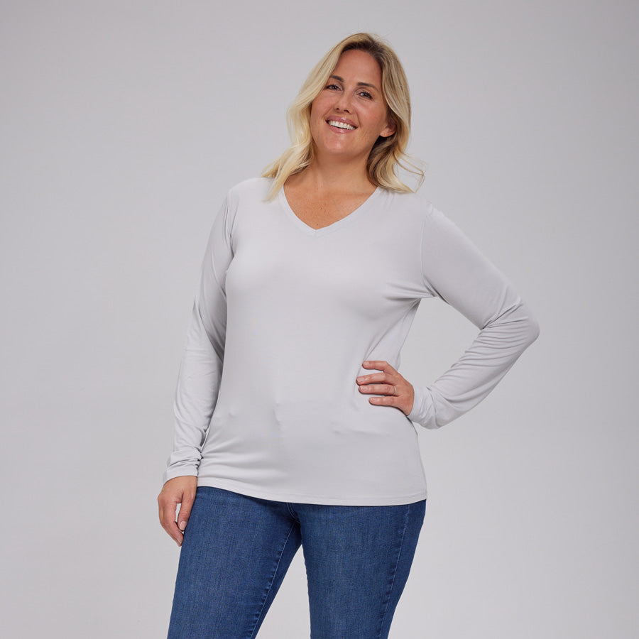 Womens Everyday Long Sleeve V-Neck Tee