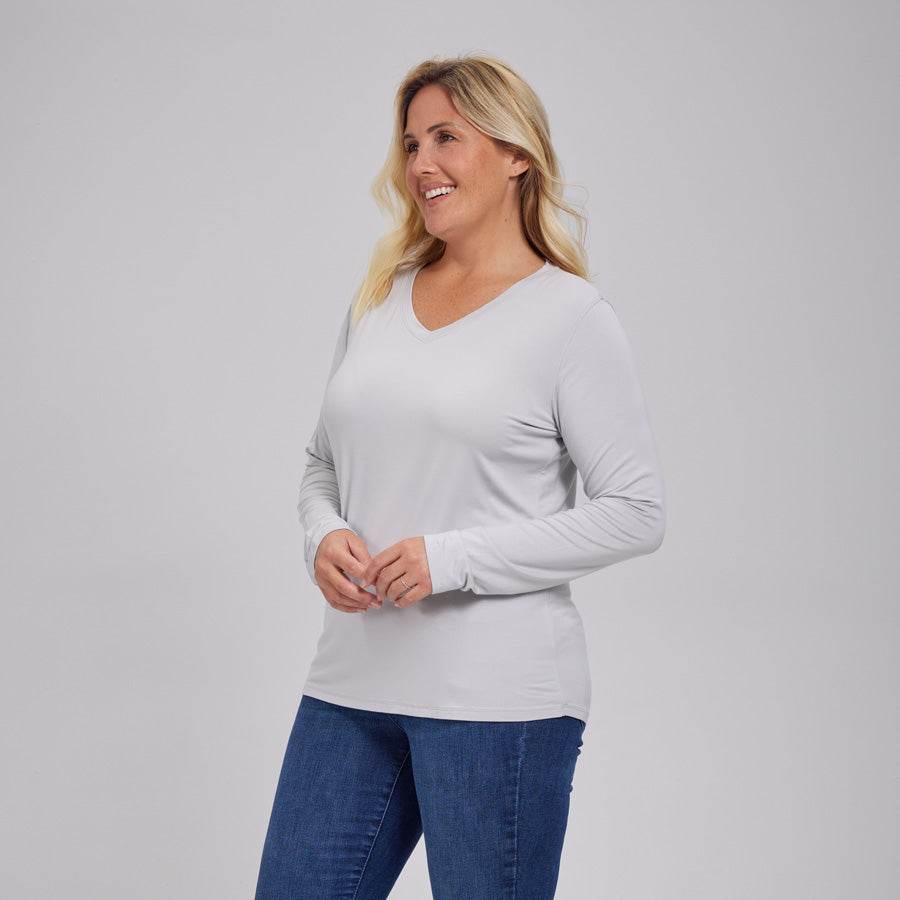 Womens Everyday Long Sleeve V-Neck Tee