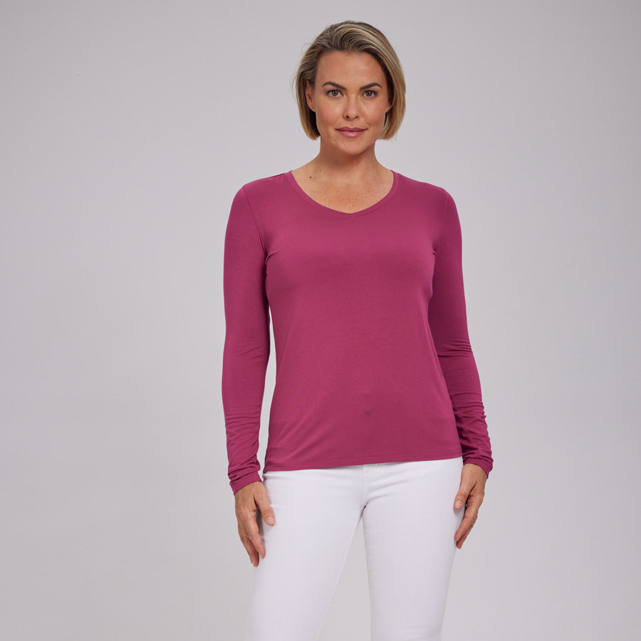 Womens Everyday Long Sleeve V-Neck Tee