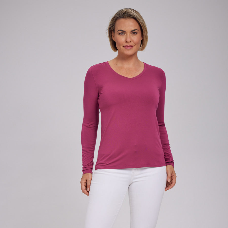 Womens Everyday Long Sleeve V-Neck Tee