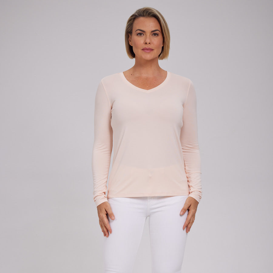 Womens Everyday Long Sleeve V-Neck Tee