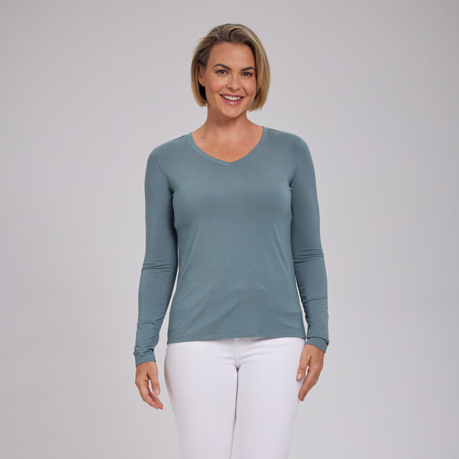 Womens Everyday Long Sleeve V-Neck Tee