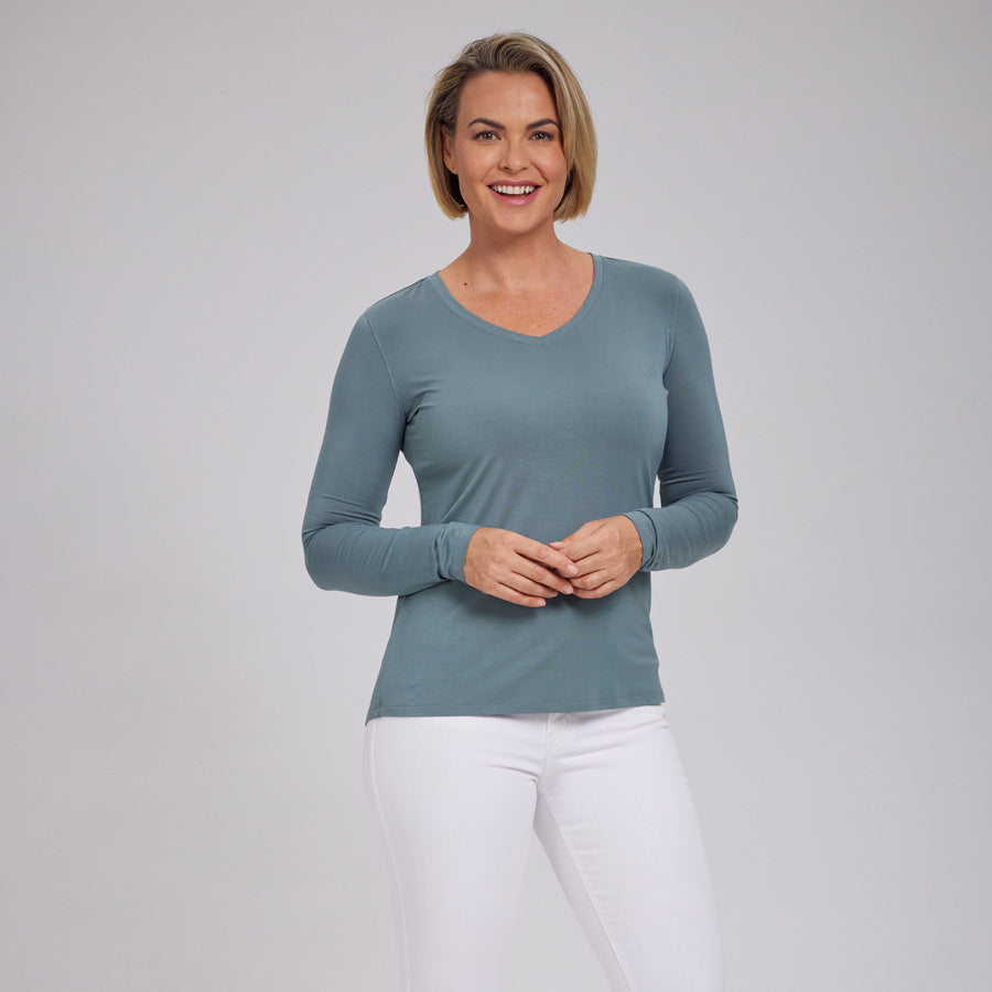 Womens Everyday Long Sleeve V-Neck Tee