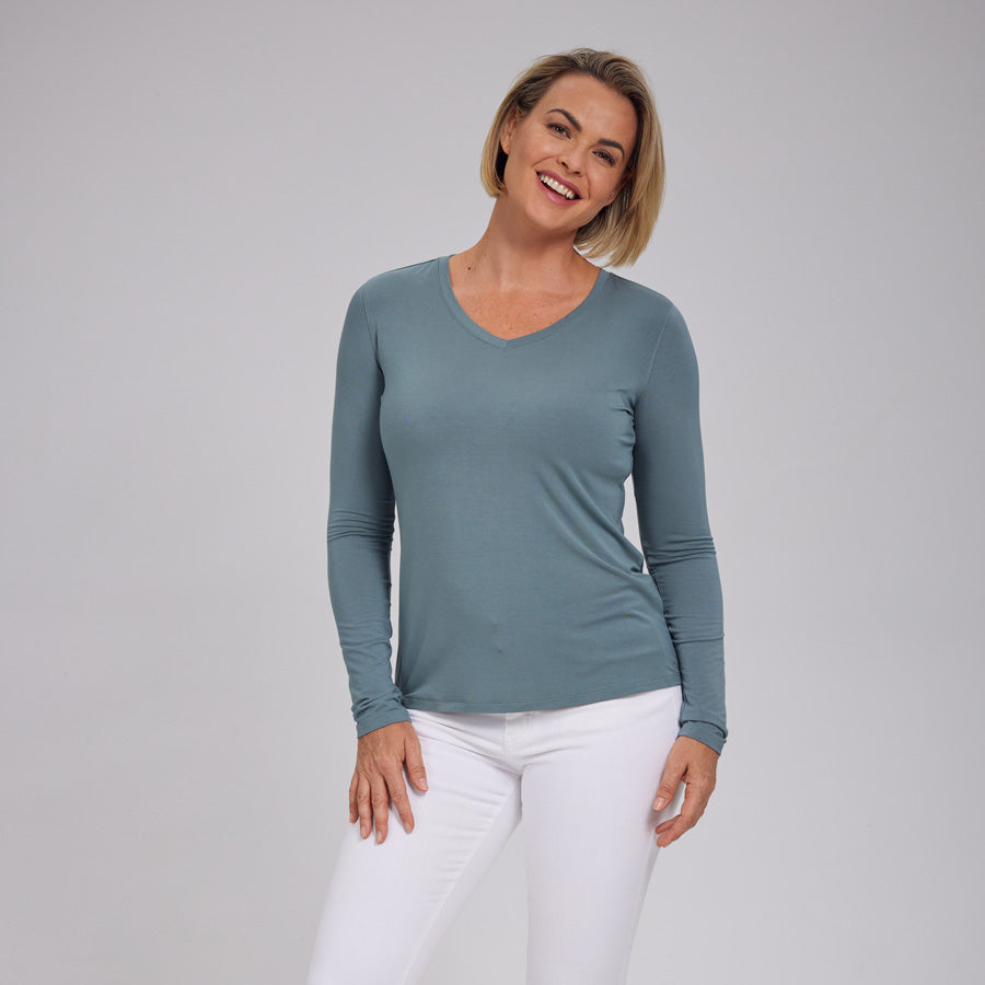Womens Everyday Long Sleeve V-Neck Tee