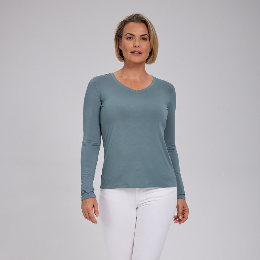 Womens Everyday Long Sleeve V-Neck Tee