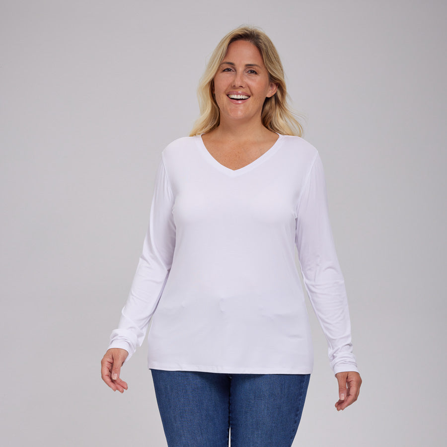 Womens Everyday Long Sleeve V-Neck Tee