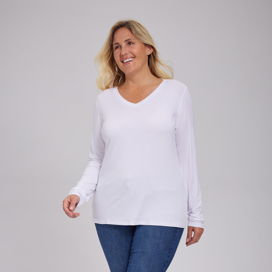 Womens Everyday Long Sleeve V-Neck Tee