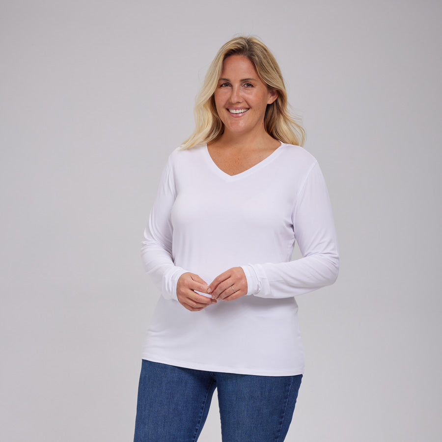Womens Everyday Long Sleeve V-Neck Tee